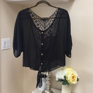 Lace Back Tie-Front Top